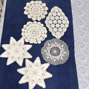 Set of 6 Vintage Handmade Crochet Doilies in Cream